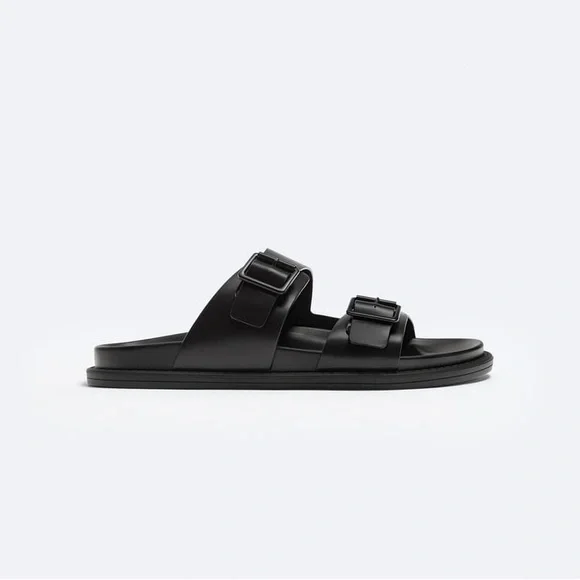 Zara Men\'s Sleek Black Buckle Sandals BUCKLED STRAP SANDALS - Black | ZARA United States main image 4